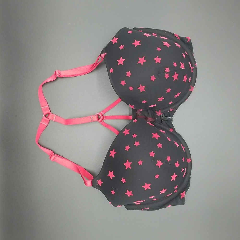 Victoria's Secret 36D Black with Red Star Racerback Lined Perfect Coverage Bra